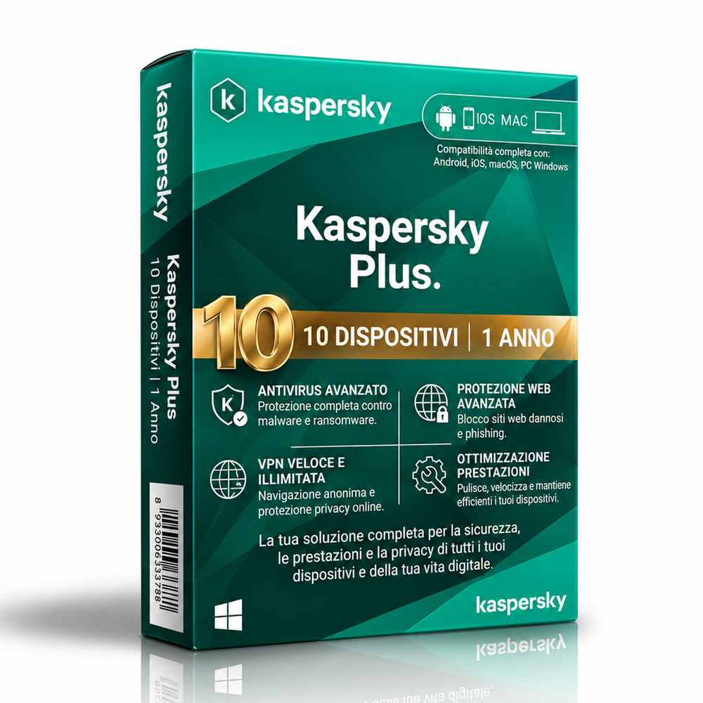 Kaspersky Plus - 10 Dispositivi - 1 Anno