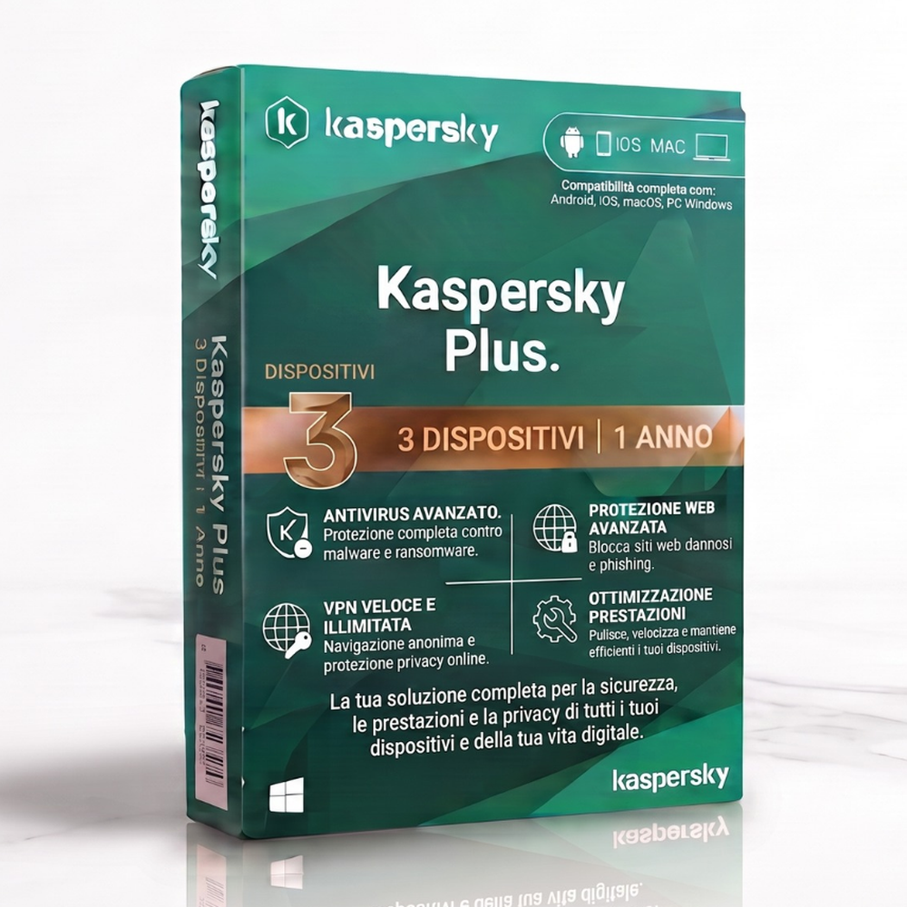 Kaspersky Plus - 3 Dispositivi - 1 Anno